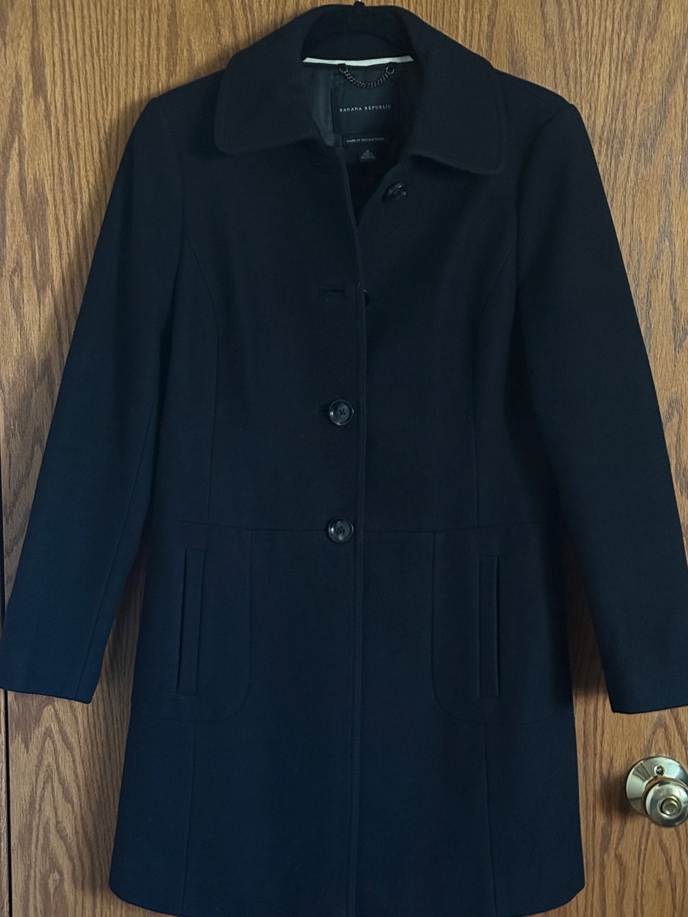 Banana Republic Black Wool Blend Pea Coat Button Front Jacket Women's Jrs Sz Med